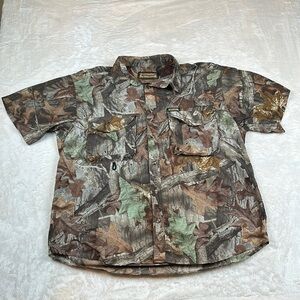 Remington Back Ventilated Woodlands Camo Button Down Short Sleeve Hunting Shirt